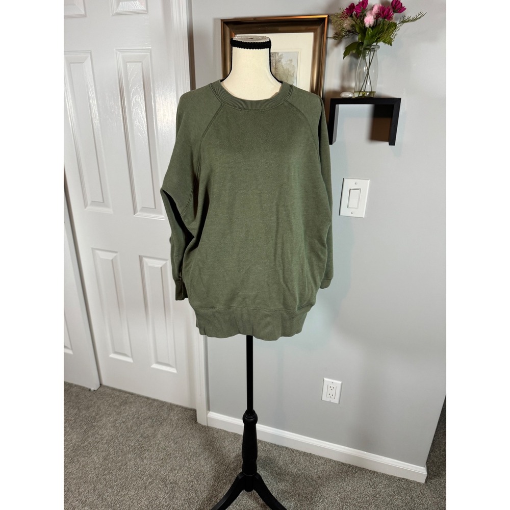 Aerie Womens Olive Green Raglan Sleeve Pocket Sweatshirt XS Oversized Pullover